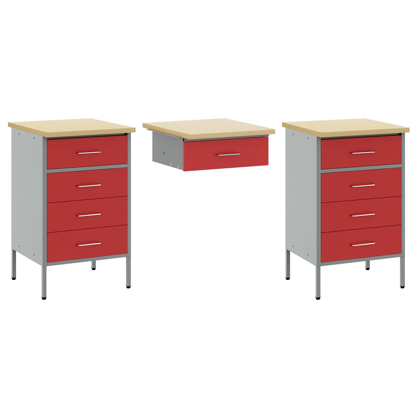 3-Delige Werkcabinet En Tafelset In Het Van Geengineerd Hout En Staal 3x (85/85/20 cm) Rood 3x kast