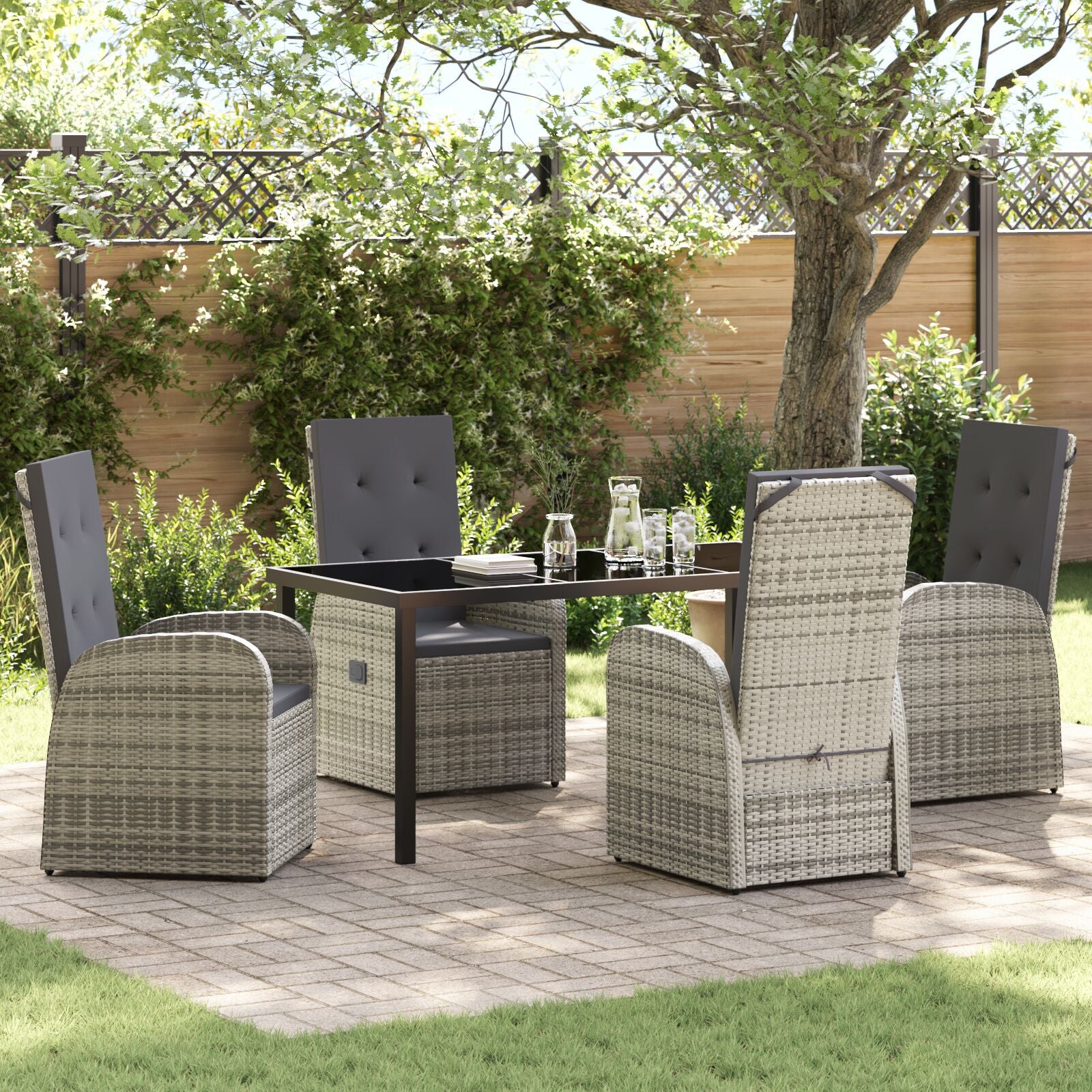 5-Delig Tuin Eettafelset Met Kussens Grijs Poly Rattan