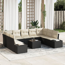 9-Delige Tuinsofa Set Met Kussens Bruin Poly Rattan Zwart en crème met tafel