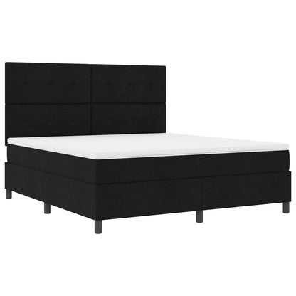 Boxspring Bed Met Matras Super King Stof Zwart 180 x 200 cm Knopgeknopt