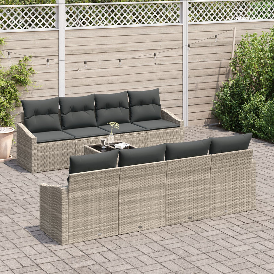 7-Delige Tuinbankset Met Kussens Lichtgrijs Poly Rattan Gegalvaniseerd Staal