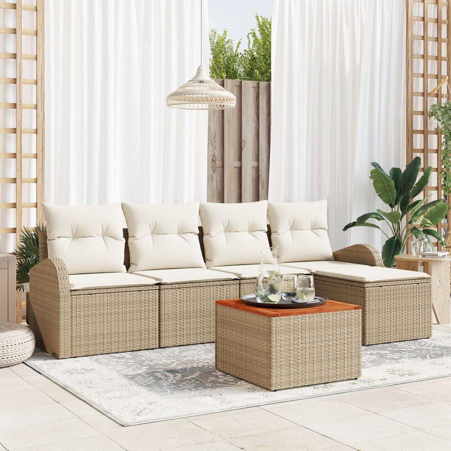 6-Delige Tuin Sofa Set Met Kussens Beige Poly Rattan Acacia