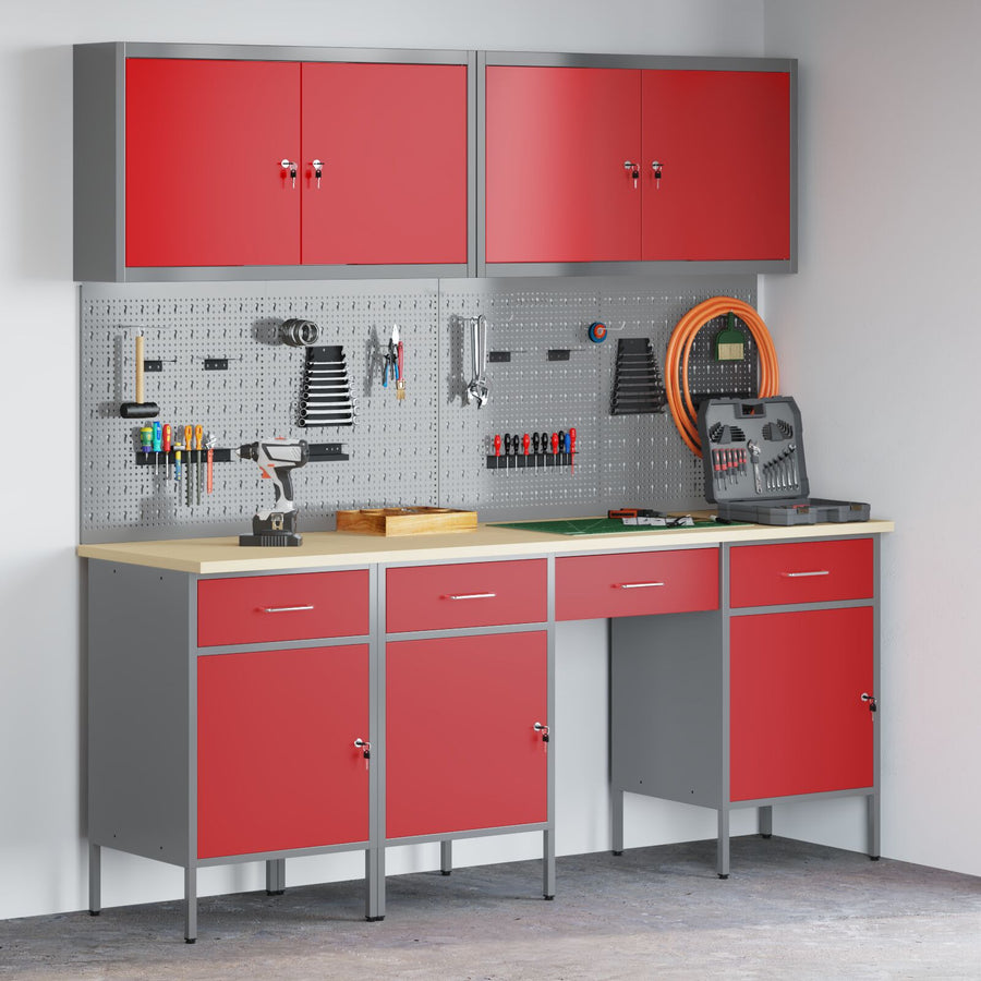 10-Delige Werkbank Set Rood Staal