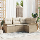 Garden Sofa Set with cushions 4 pcs Beige poly rattan