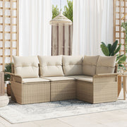 Garden Sofa Set with cushions 4 pcs Beige poly rattan