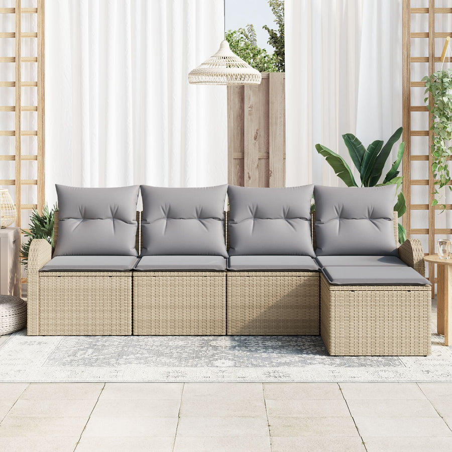 5-Delige Tuin Sofa Set Met Kussens Beige Poly Rattan