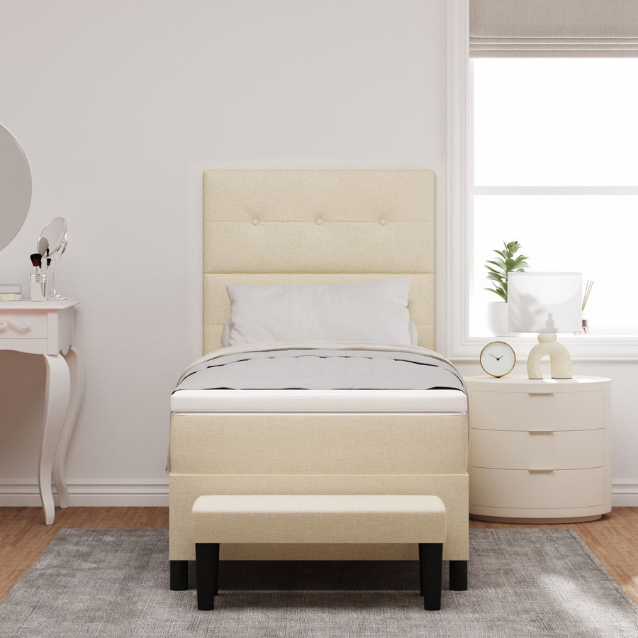 Boxspringbed Met Matras & Bank Stof Crème 80 x 200 cm Knopgevoerd