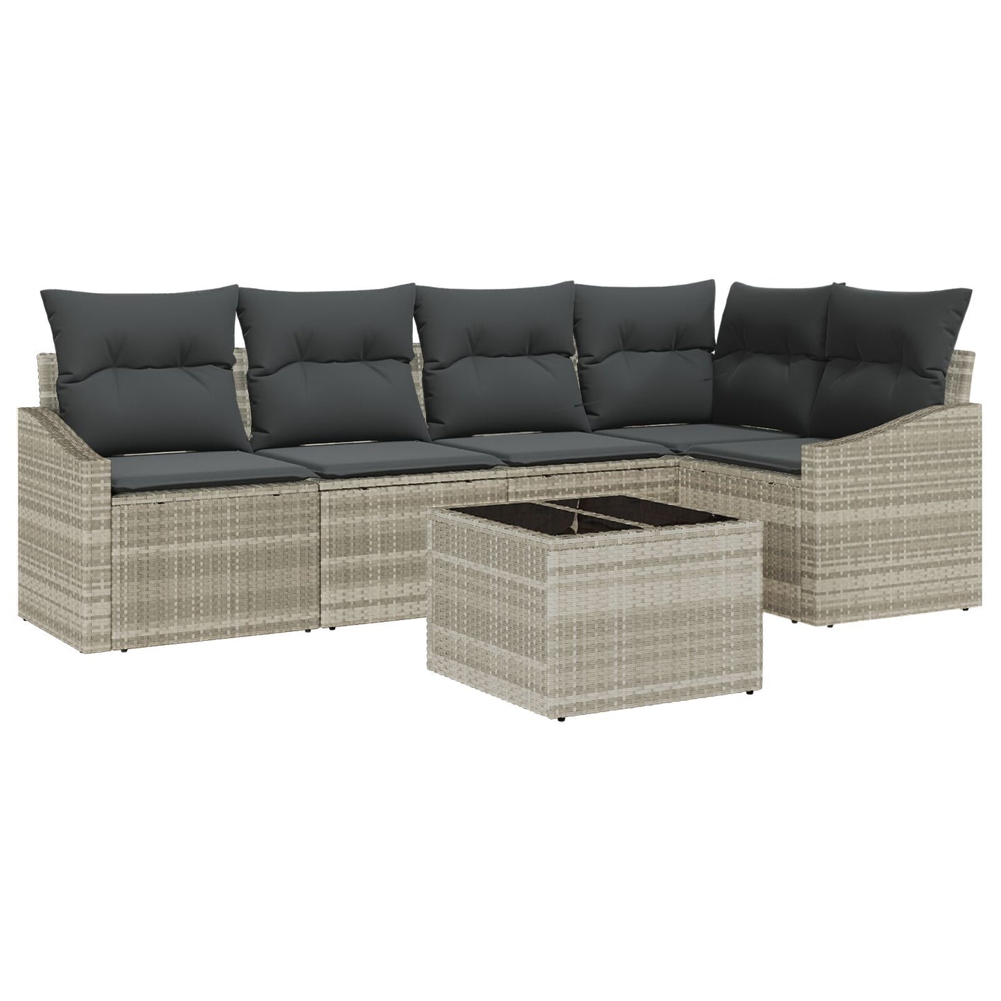 6-Delige Tuin Sofa Set Met Kussens Grijs Poly Rattan Lichtgrijs met tafel