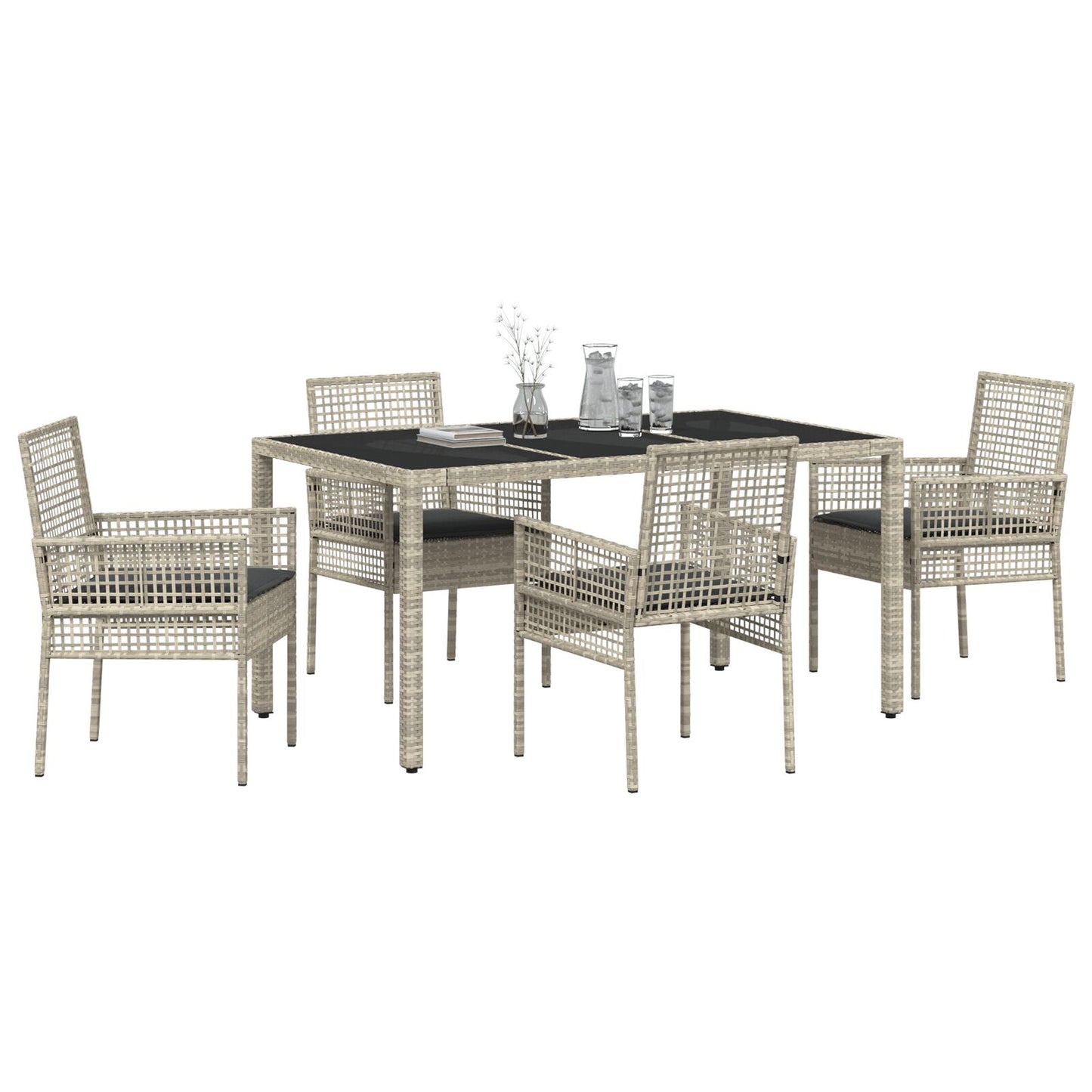 5-Delige Tuin Eetset Met Kussens Lichtgrijs Poly Rattan