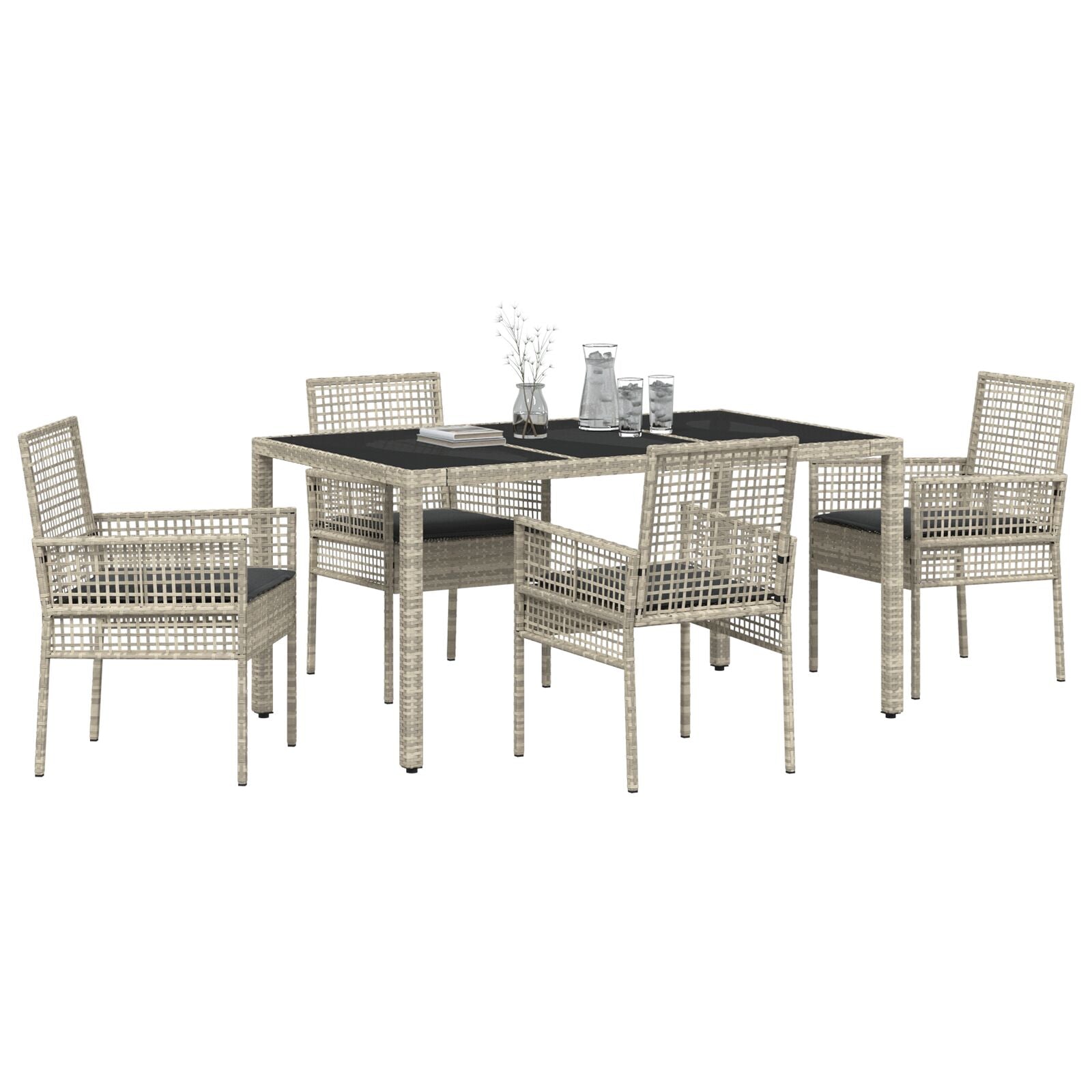 5-Delige Tuin Eetset Met Kussens Lichtgrijs Poly Rattan