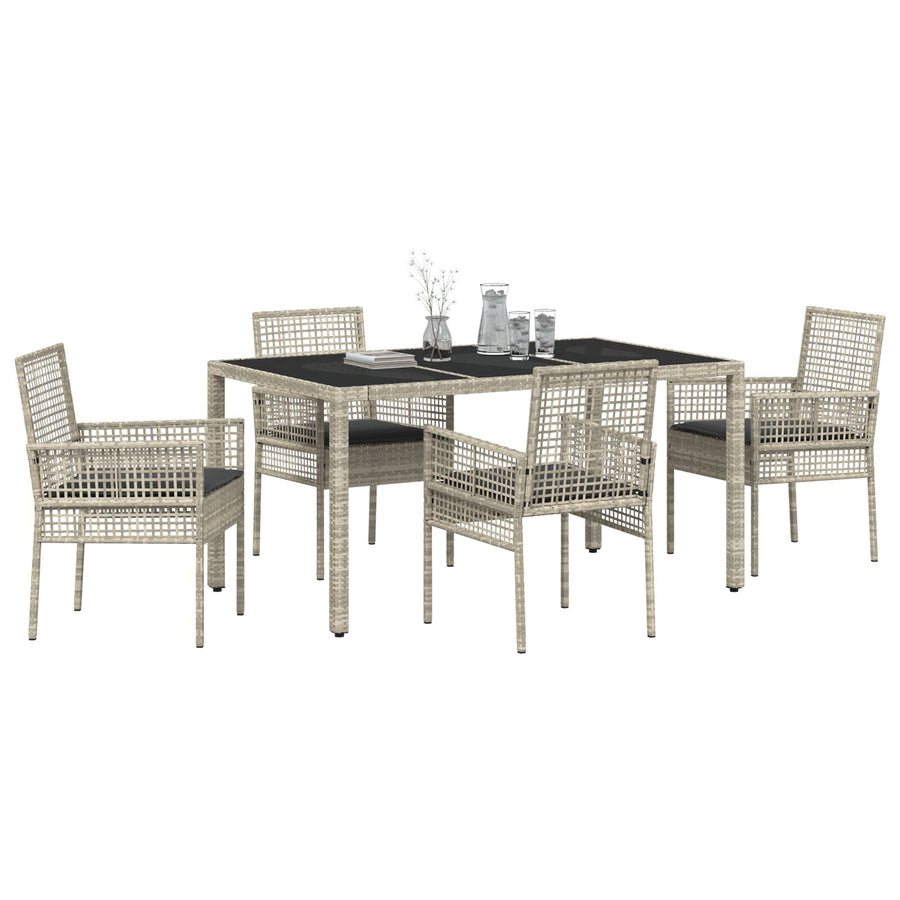 5-Delige Tuin Eetset Met Kussens Lichtgrijs Poly Rattan