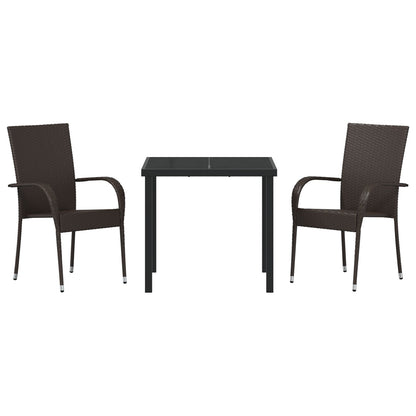 3-Persoons Tuin Eetset Bruin Poly Rattan