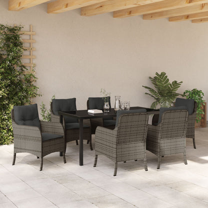 7-Delige Tuin Dining Set Met Kussens Grijs Poly Rattan