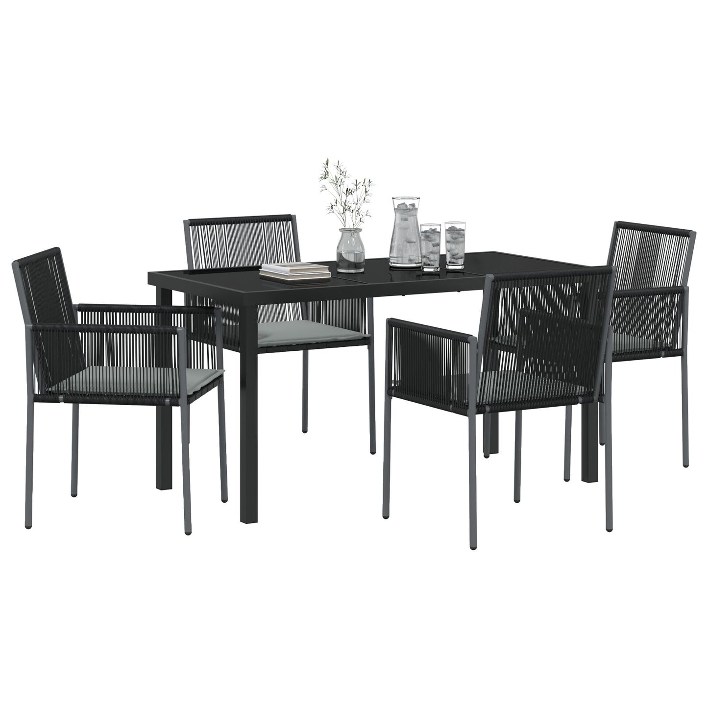 5-Delige Tuin Eetset Met Kussens Zwart Poly Rattan