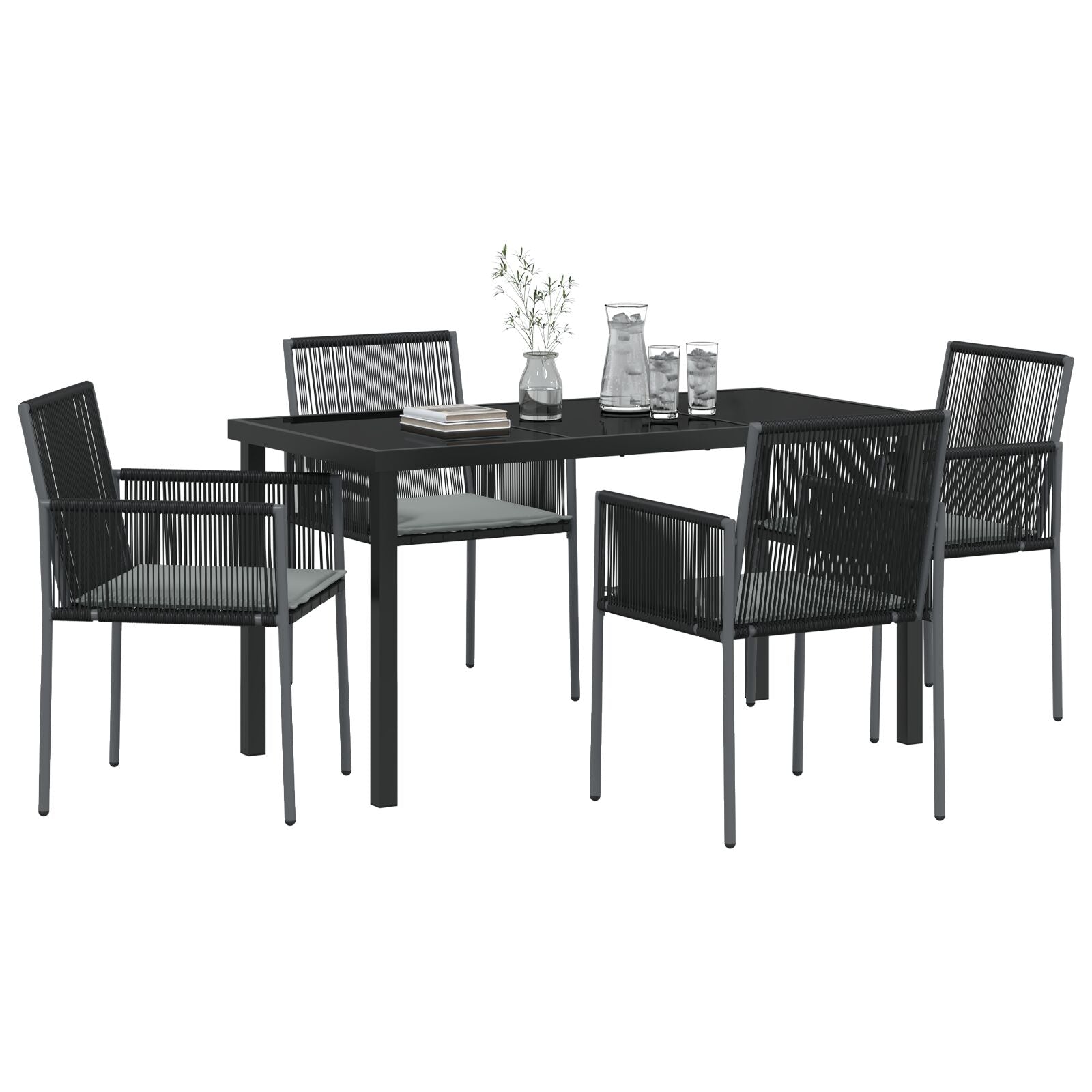 5-Delige Tuin Eetset Met Kussens Zwart Poly Rattan