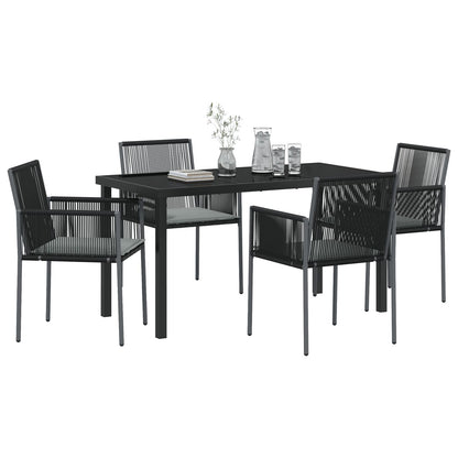 5-Delige Tuin Eetset Met Kussens Zwart Poly Rattan