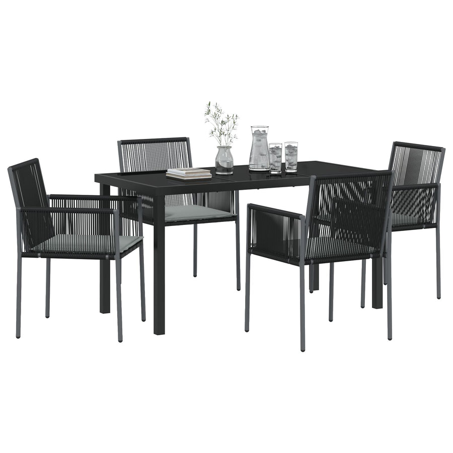 5-Delige Tuin Eetset Met Kussens Zwart Poly Rattan