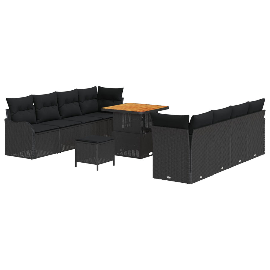 11-Delige Tuinbank Set Met Kussens Zwart Poly Rattan Acacia, 2-Persoons Tuinbank Met Kussens Zwart Poly Rattan, 3-Delige Tuin Eet Set Met Kussens Zwart Poly Rattan Acacia Wit