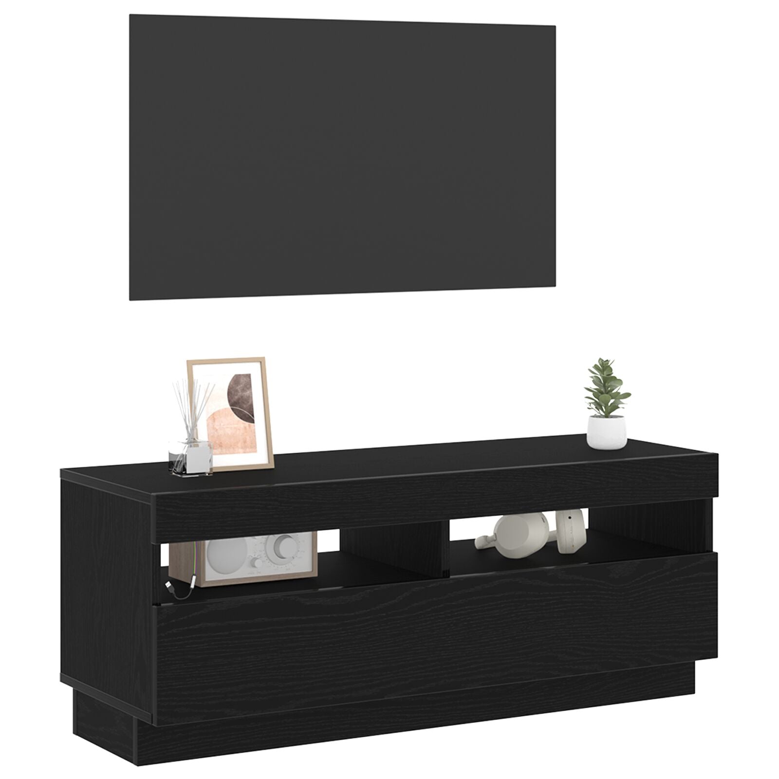Tv-Kast Met Led-Verlichting - Zwart Eiken - 100X35X40 Cm - Bewerkt Hout