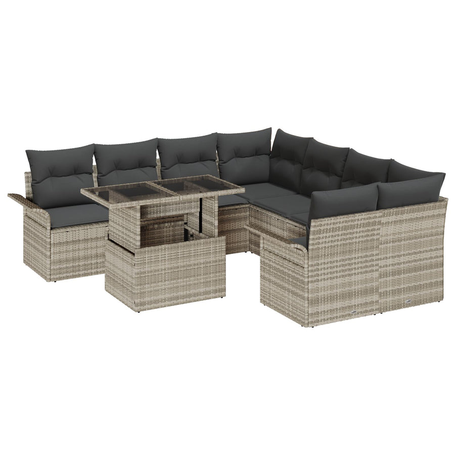 9-Delige Tuin Sofa Set Met Kussens Licht Grijs Poly Rattan