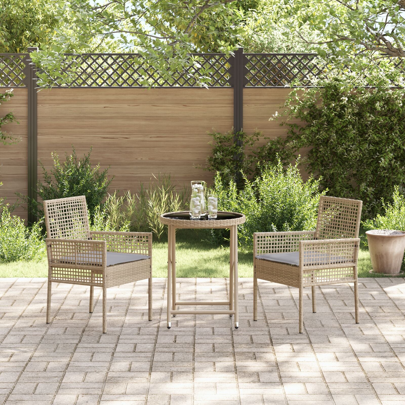 3-Delig Tuin Bistro Set Met Kussens Beige Poly Rattan