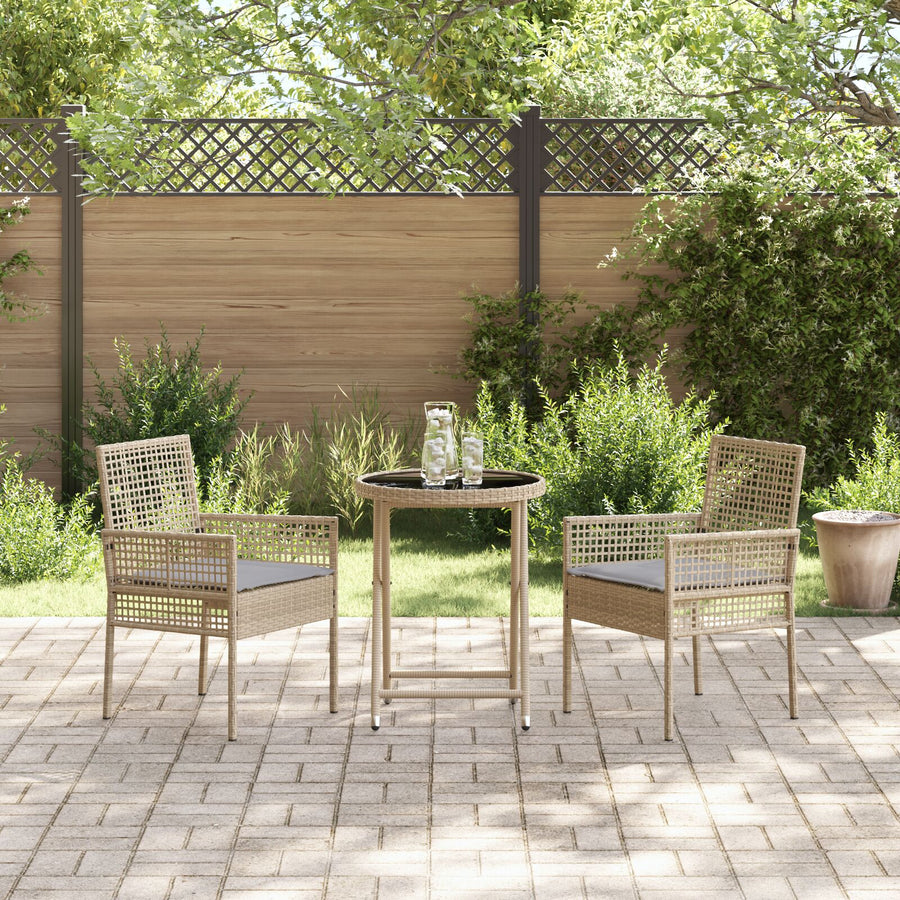 3-Delig Tuin Bistro Set Met Kussens Beige Poly Rattan