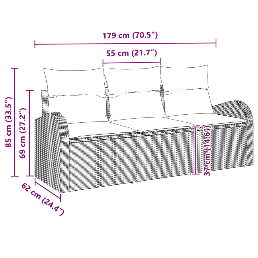 3 Delige Tuin Sofa Set Met Kussens Grijs Poly Rattan