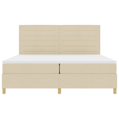 Boxspringbed Met Matras Crème 200X200 Cm Stof Blauw