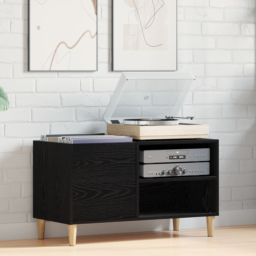 Record Kast Bewerkt Hout Zwart eiken