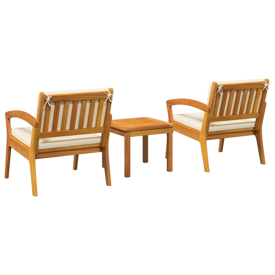 3-Delige Bistro Set Met Kussens - Gemaakt Van Massief Acaciahout Crème wit 2x stoel + tafel