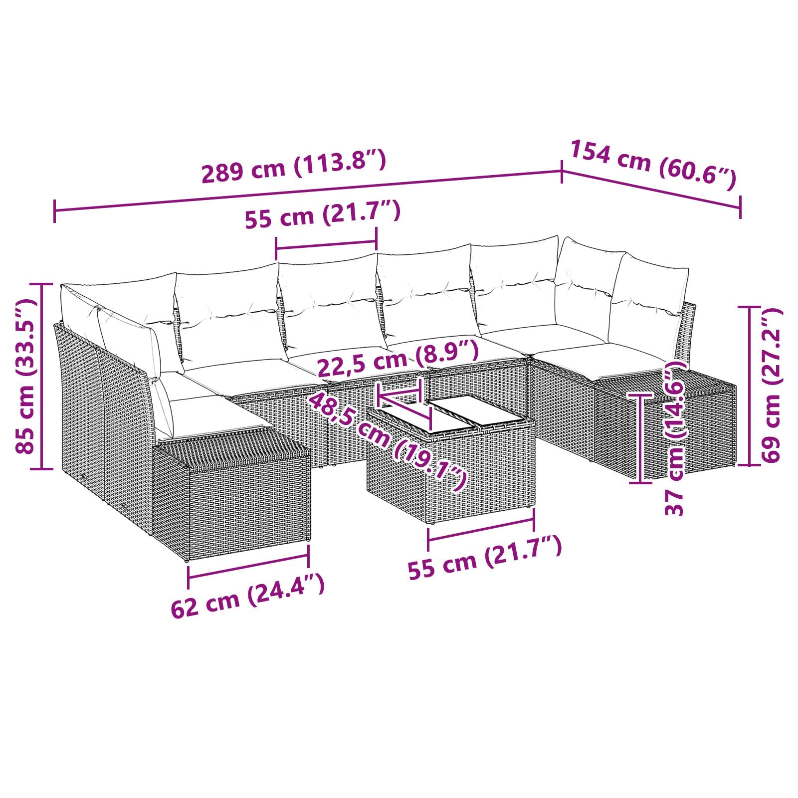 8 Piece Tuin Sofa Set Met Kussens Zwart Poly Rattan