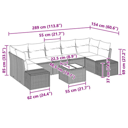 8 Piece Tuin Sofa Set Met Kussens Zwart Poly Rattan
