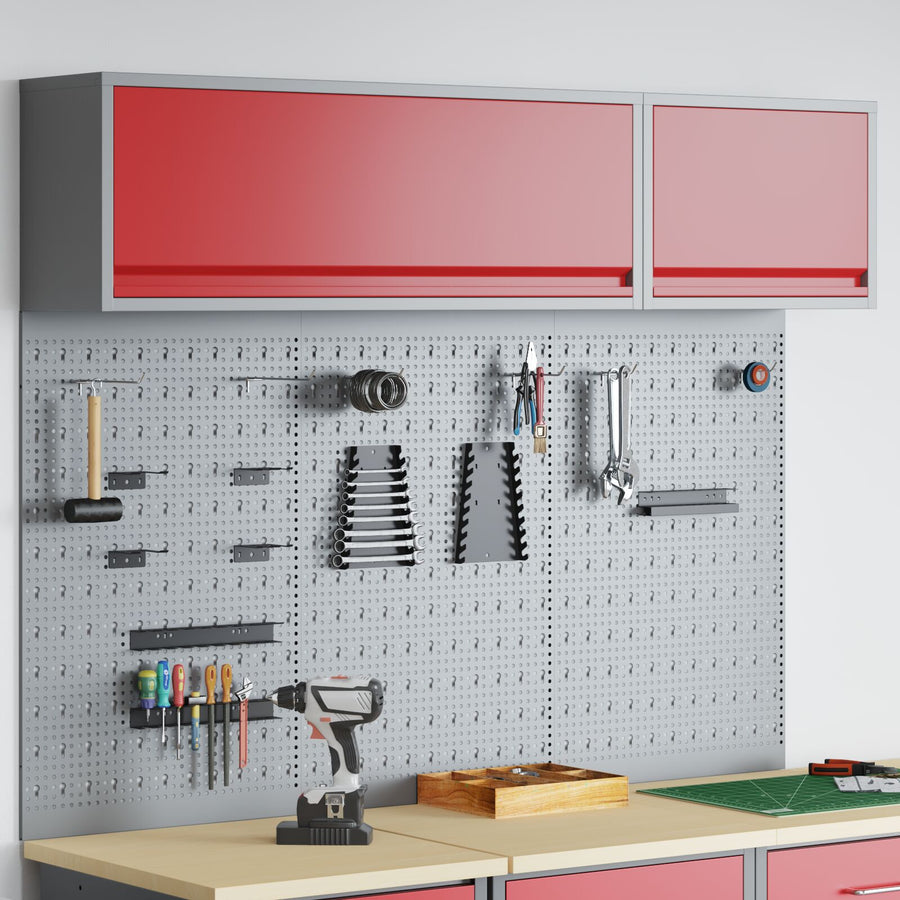 5-Delige Gereedschapskast En Pegboard Set Muurbevestiging Rode Metaal
