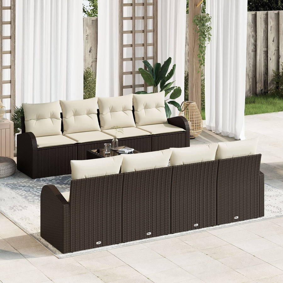 9-Delige Tuinbank Set Met Kussens Bruin Poly Rattan