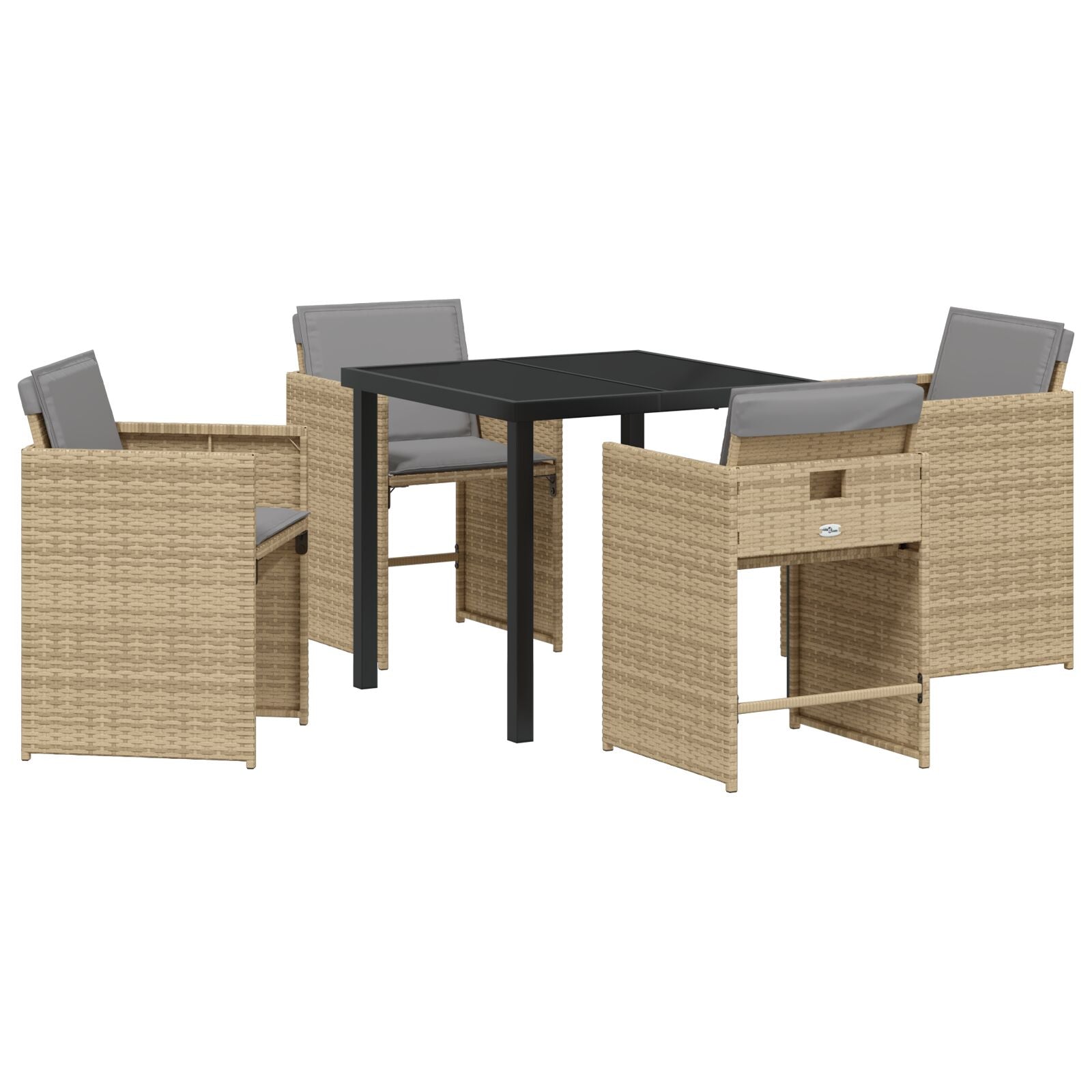 5-Delige Tuin Eettafel Set Met Kussens Beige Poly Rattan