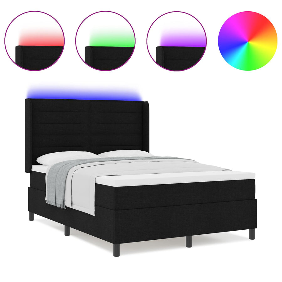 Boxspringbed Met Matras & Led Zwart 140X190 Cm Stof Blauw