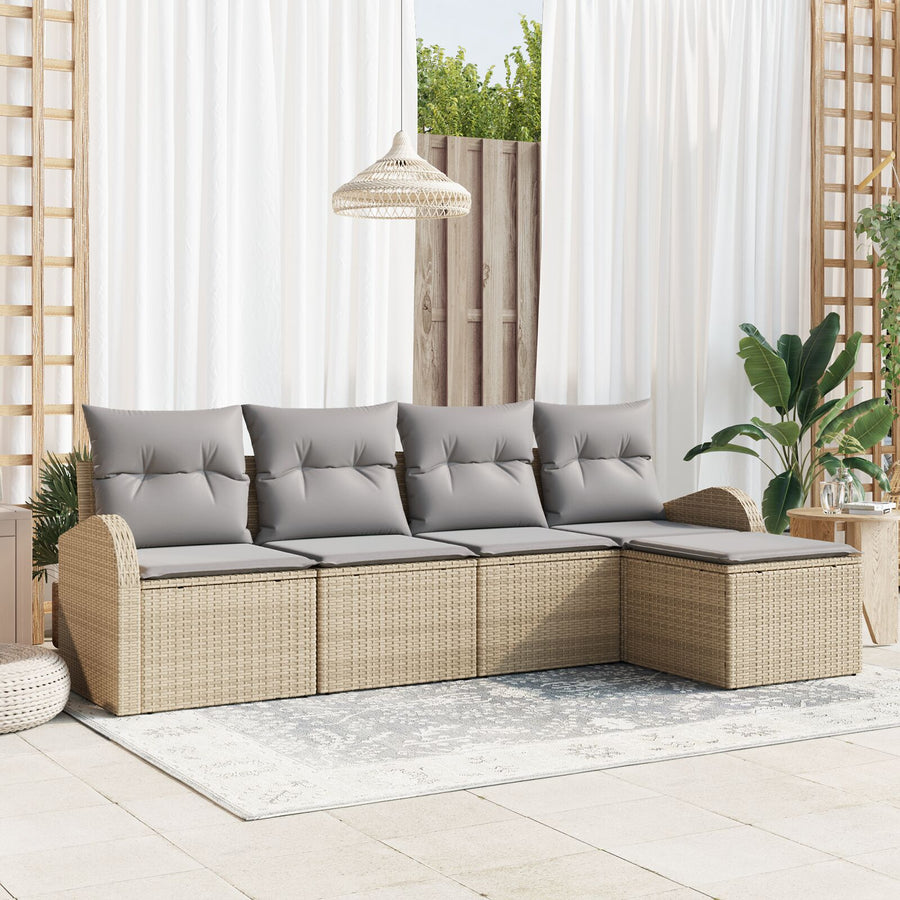 5-Delige Tuin Sofa Set Met Kussens Beige Poly Rattan