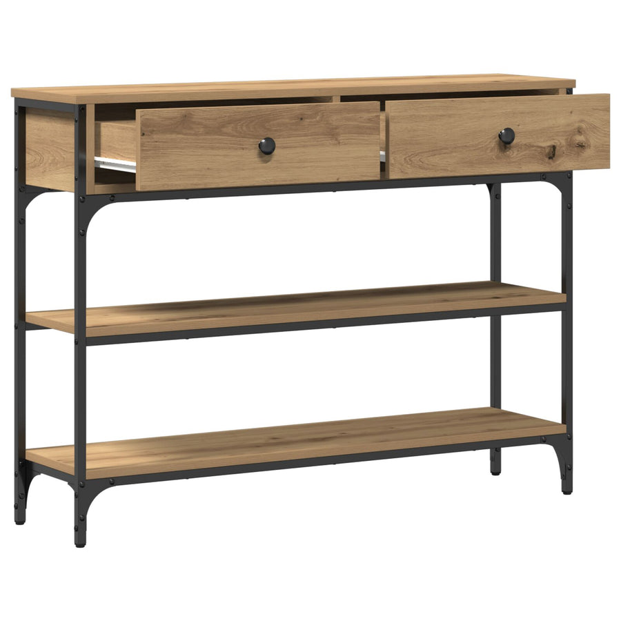 Console Tafel Ambachtelijk Eiken 100X25X75 Cm Bewerkt Hout & Staal