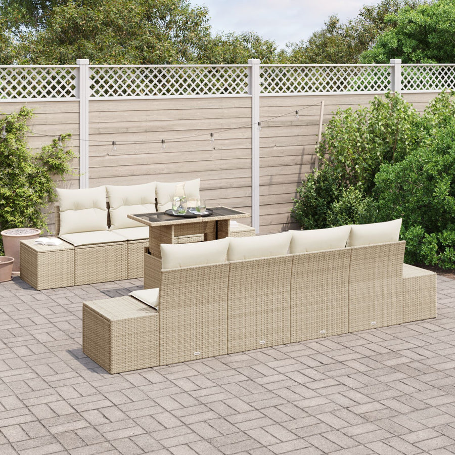 8-Delige Tuin Sofa Set Met Kussens Beige Poly Rattan