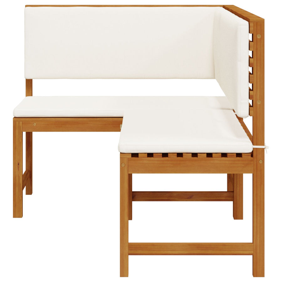 Tuhoekkussenbank Met Kussens 140X100X91 Cm Massief Acaciahout Crème wit L-vormige bank