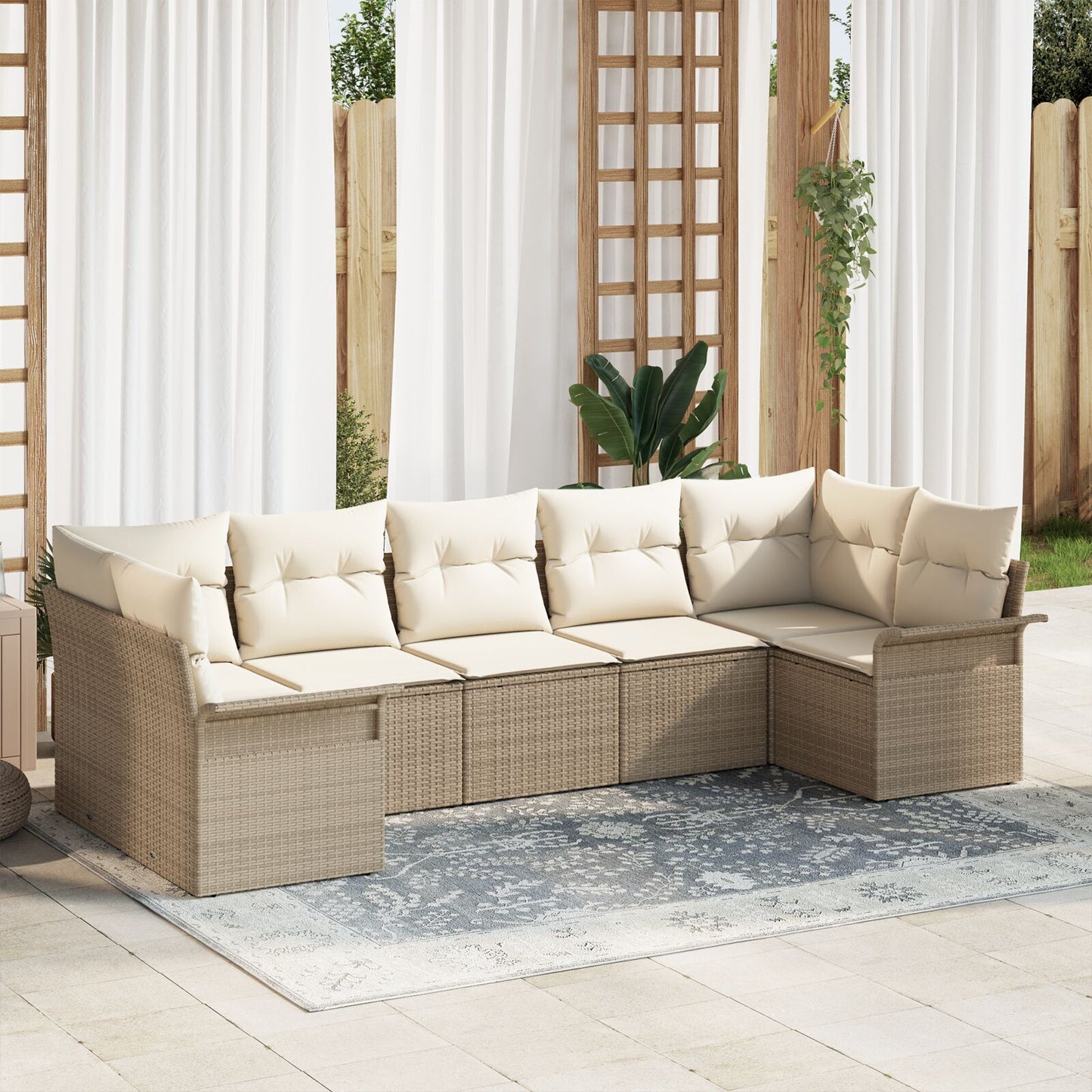 7-Delige Tuin Sofa Set Met Kussens Beige Poly Rattan