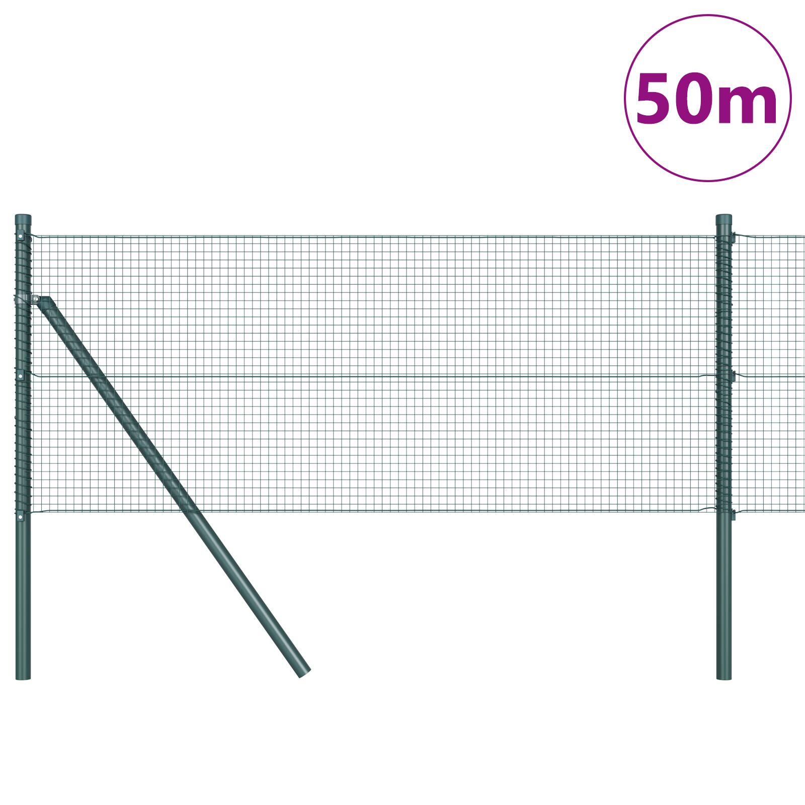 Gelaste Draadhek Met 13 Posts Groen 0.8X50 M Staal Gegalvaniseerd Staal