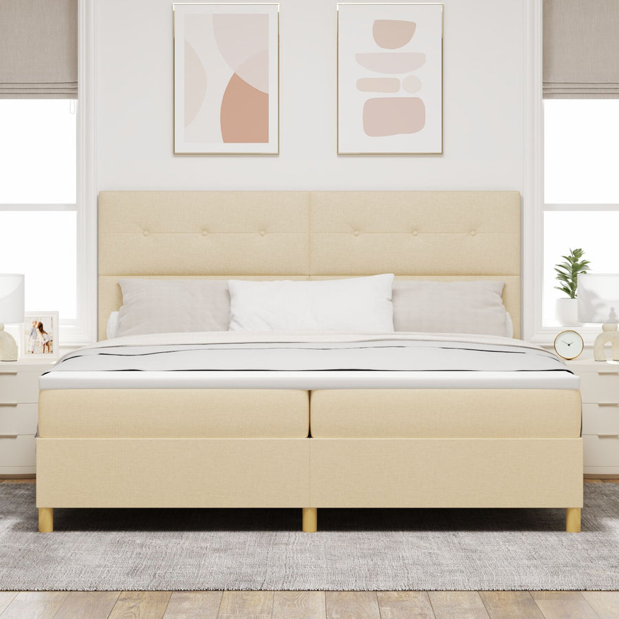 Boxspring Bed Met Matras Crème 200X200 Cm Stof Blauw