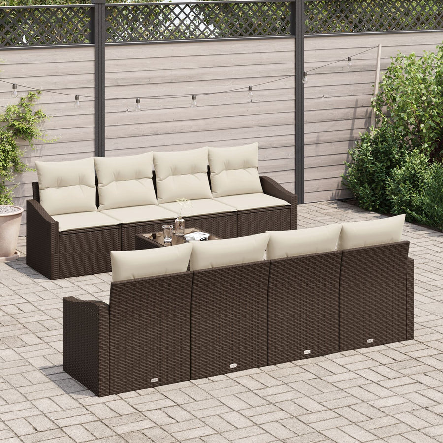9-Delige Tuin Sofa Set Met Kussens Bruin Poly Rattan