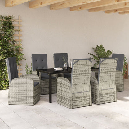 7-Delige Tuin Eetset Met Kussens Grijs Poly Rattan