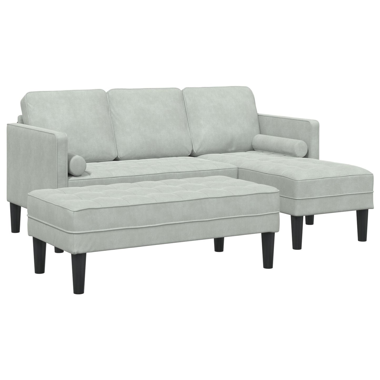 Tuinbank met Bench en Kussens L-vormig Lichtgrijs Fluweel, vidaXL 3-Zits Bank met Chaise L-vormig Lichtgrijs 160 cm Fluweel, vidaXL Bench Lichtgrijs 113 cm Fluweel