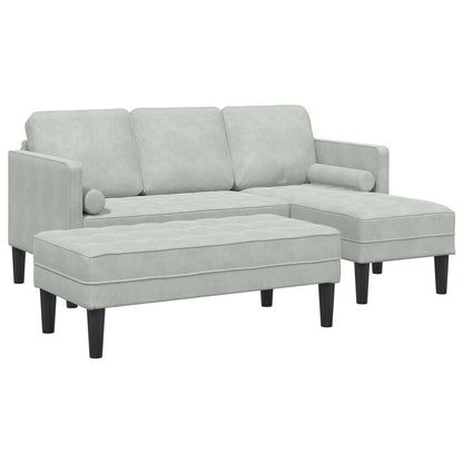 Tuinbank met Bench en Kussens L-vormig Lichtgrijs Fluweel, vidaXL 3-Zits Bank met Chaise L-vormig Lichtgrijs 160 cm Fluweel, vidaXL Bench Lichtgrijs 113 cm Fluweel