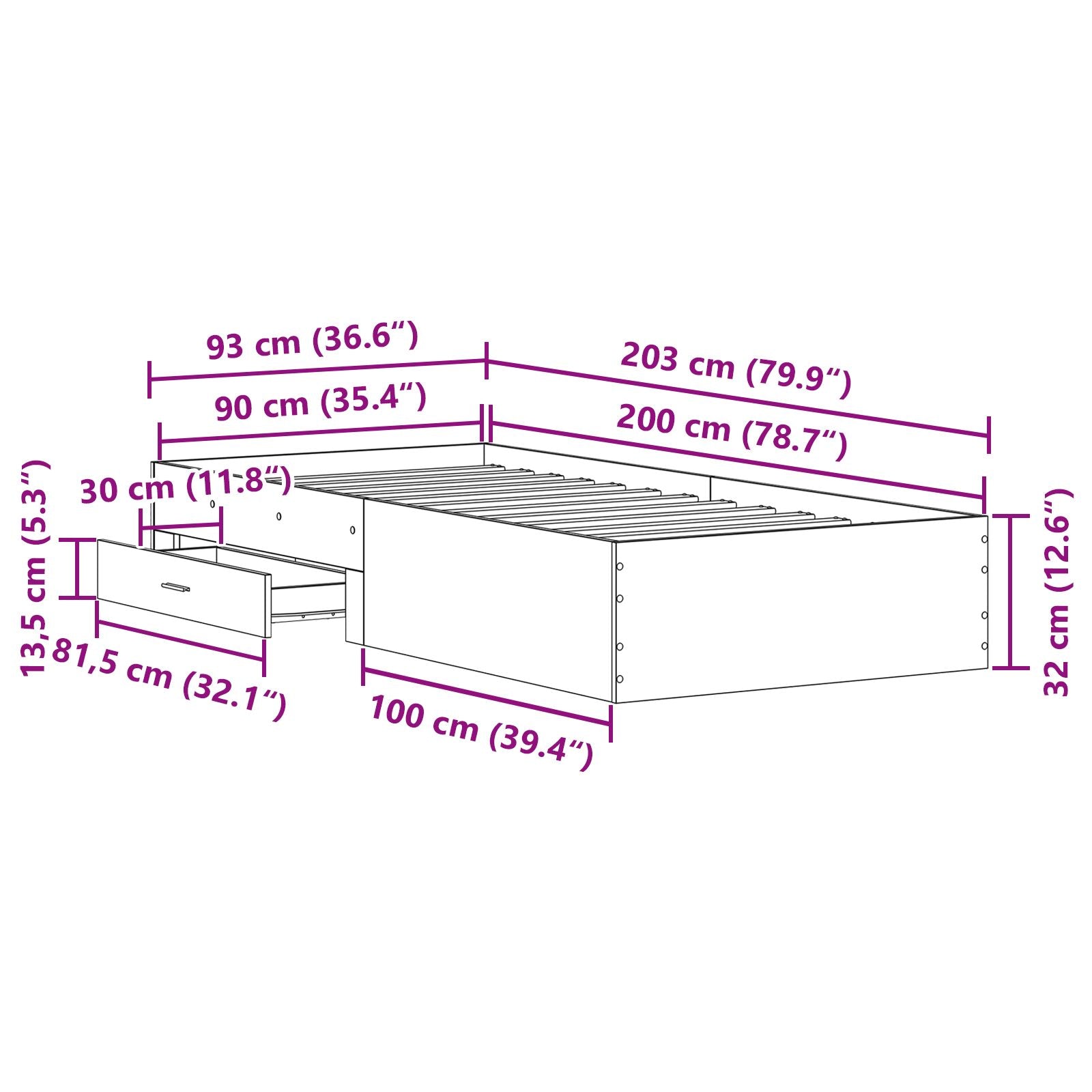Bed Frame Artisan Oak 90X200 Cm Engineered Wood Ambachtelijk Eiken