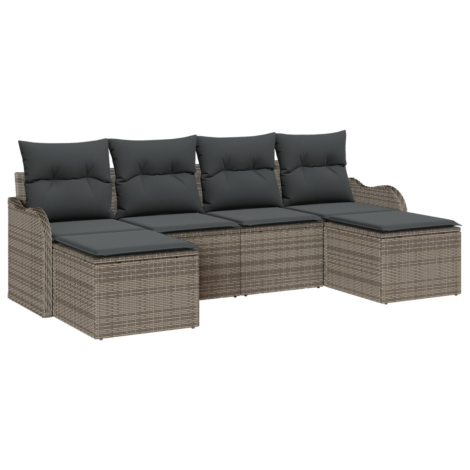 6-delige Tuin Sofaset met Kussens Grijze Poly Rattan, vidaXL 2-zits Tuin Sofa met Kussens Grijze Poly Rattan