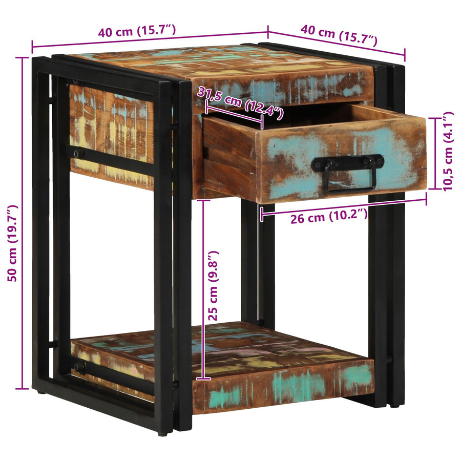 Nachtkastje 1 40 x 40 x 50 cm Massief gerecycled hout